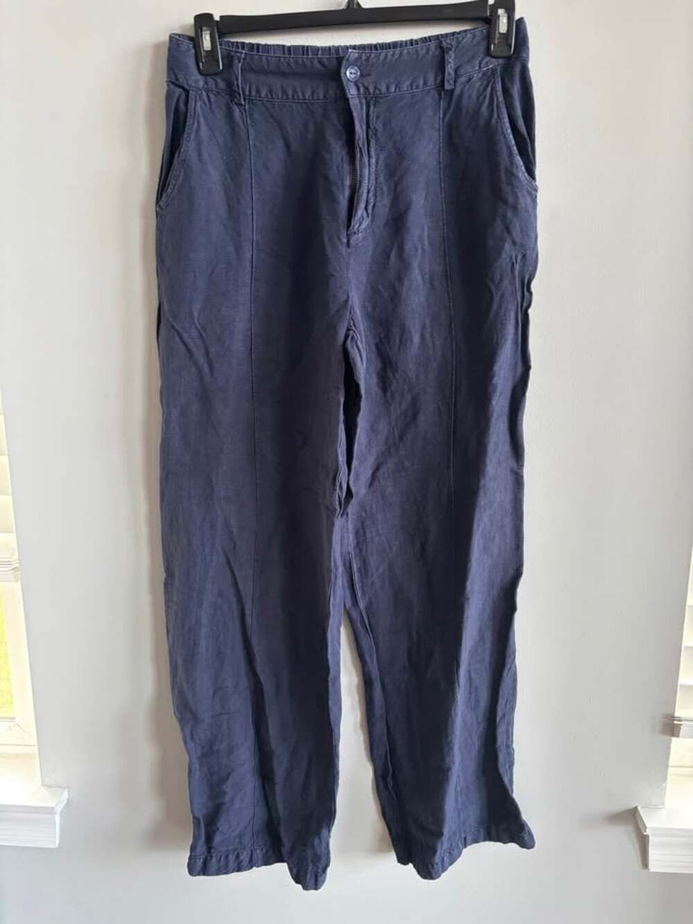 Young Fabulous & Broke YFB Navy Blue Linen Rayon Front Seam Wide Leg Pants Size